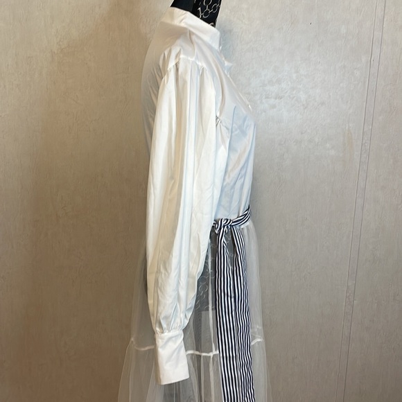 SHOW Me Your MuMu White Cotton Mesh Skirt Unicollar Button Up Pirate Sleeves OS - Picture 5 of 9
